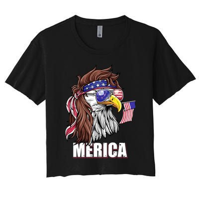 Patriotic Bald Eagle Mullet USA American Flag 4th Of July Women's Crop Top Tee