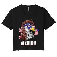 Patriotic Bald Eagle Mullet USA American Flag 4th Of July Women's Crop Top Tee