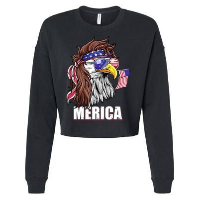Patriotic Bald Eagle Mullet USA American Flag 4th Of July Cropped Pullover Crew