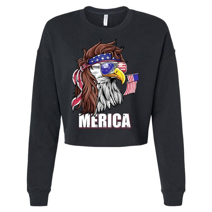 Patriotic Bald Eagle Mullet USA American Flag 4th Of July Cropped Pullover Crew