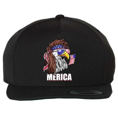 Patriotic Bald Eagle Mullet USA American Flag 4th Of July Wool Snapback Cap
