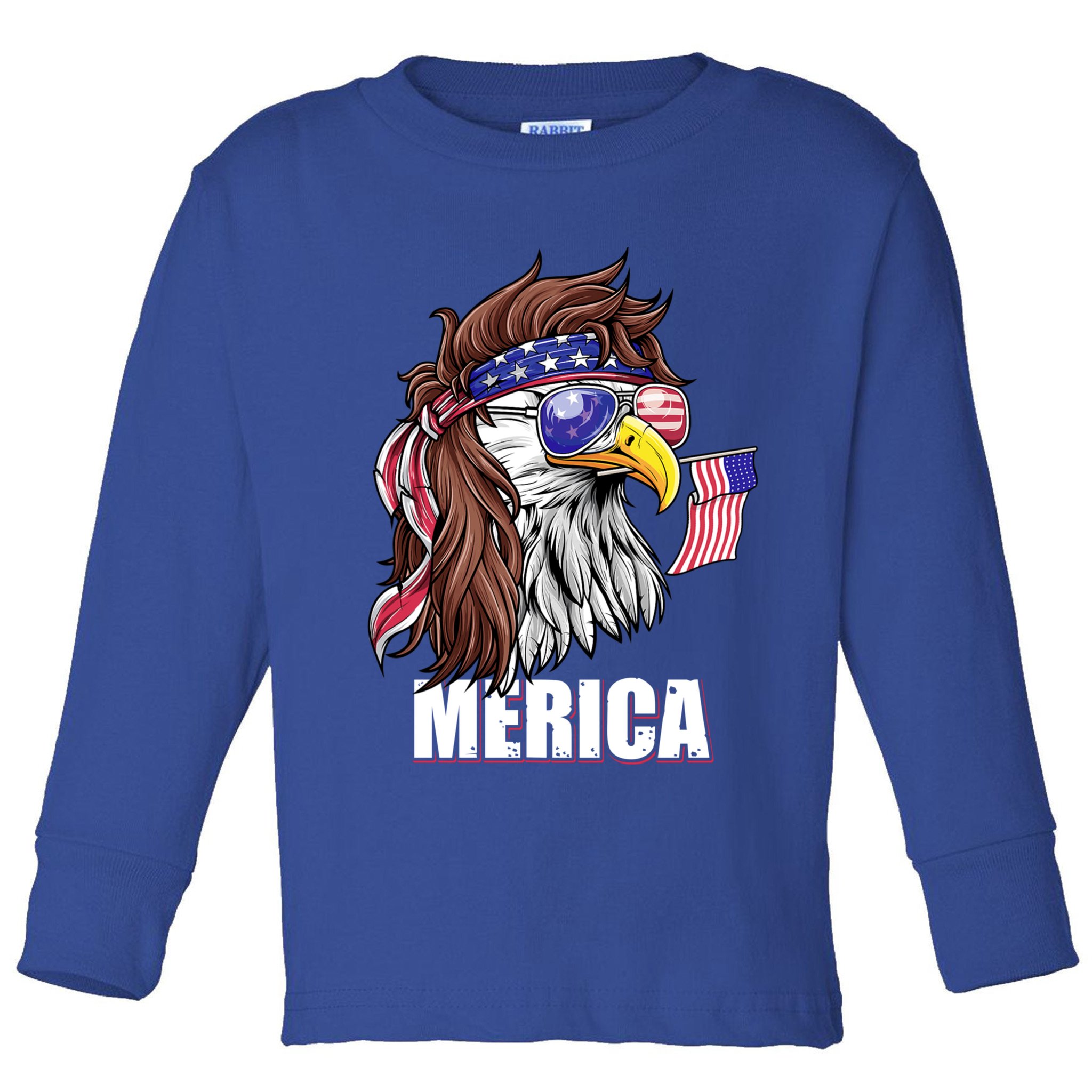 Patriotic Bald Eagle Mullet USA American Flag 4th Of July Toddler Long Sleeve Shirt