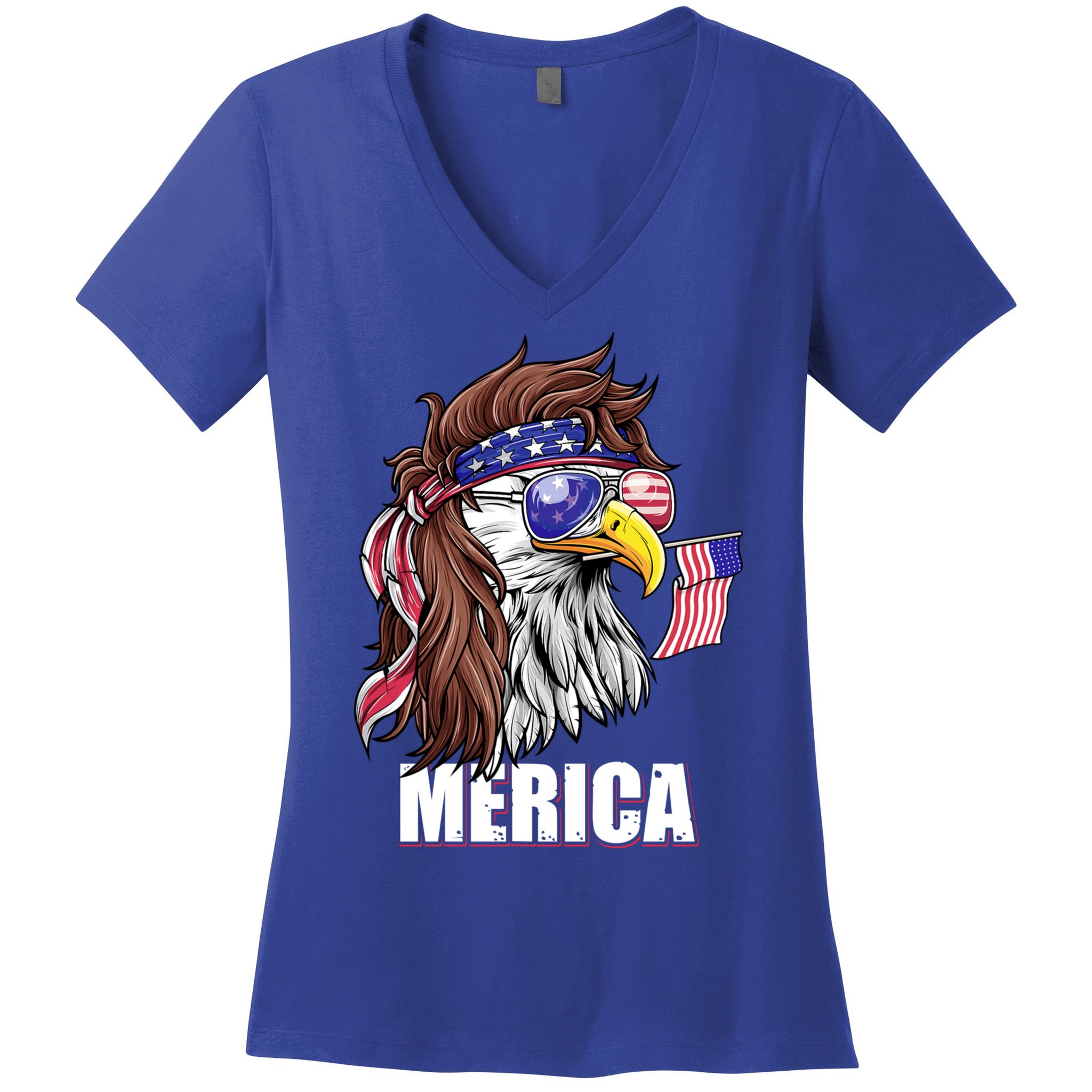 Patriotic Bald Eagle Mullet USA American Flag 4th Of July Women's V-Neck T-Shirt