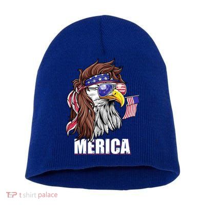 Patriotic Bald Eagle Mullet USA American Flag 4th Of July Short Acrylic Beanie