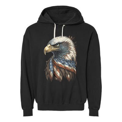 Patriotic Bald Eagle 4th Of July Usa American Flag Garment-Dyed Fleece Hoodie