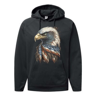 Patriotic Bald Eagle 4th Of July Usa American Flag Performance Fleece Hoodie