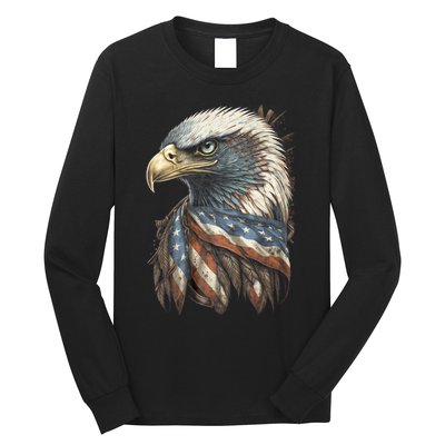 Patriotic Bald Eagle 4th Of July Usa American Flag Long Sleeve Shirt