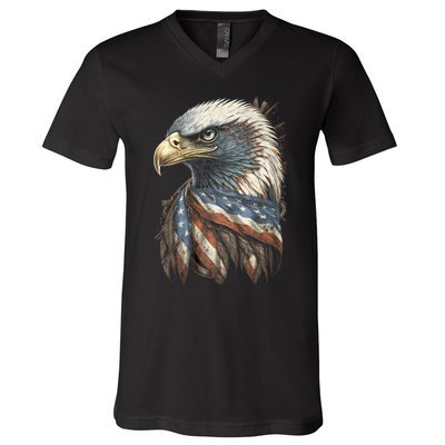 Patriotic Bald Eagle 4th Of July Usa American Flag V-Neck T-Shirt