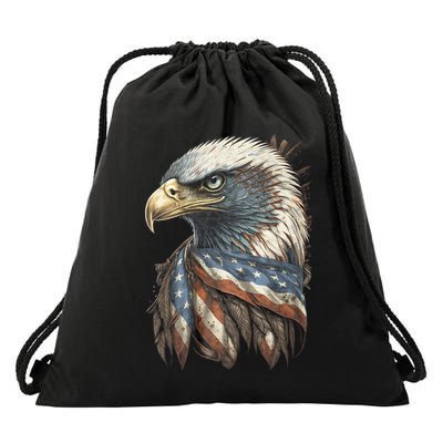 Patriotic Bald Eagle 4th Of July Usa American Flag Drawstring Bag