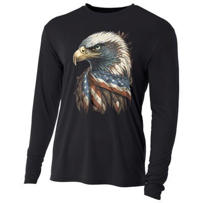 Patriotic Bald Eagle 4th Of July Usa American Flag Cooling Performance Long Sleeve Crew