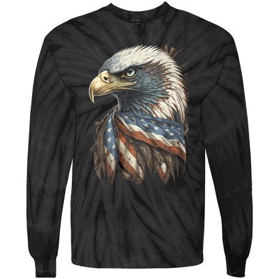 Patriotic Bald Eagle 4th Of July Usa American Flag Tie-Dye Long Sleeve Shirt