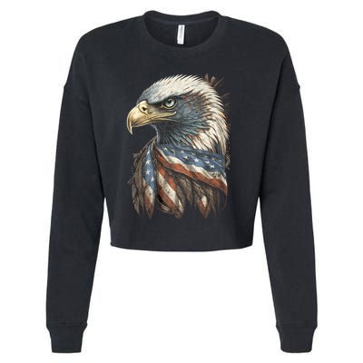 Patriotic Bald Eagle 4th Of July Usa American Flag Cropped Pullover Crew