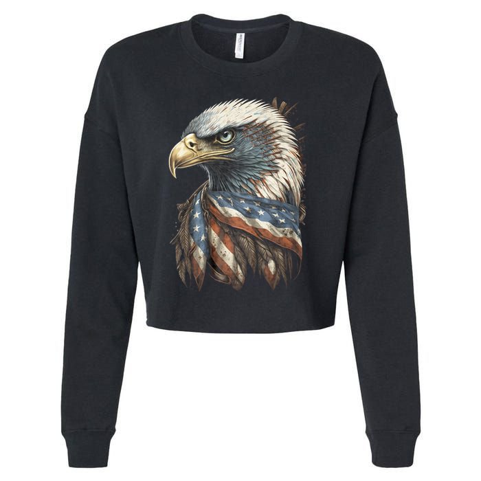 Patriotic Bald Eagle 4th Of July Usa American Flag Cropped Pullover Crew