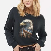 Patriotic Bald Eagle 4th Of July Usa American Flag Cropped Pullover Crew