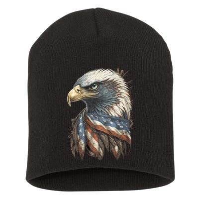 Patriotic Bald Eagle 4th Of July Usa American Flag Short Acrylic Beanie