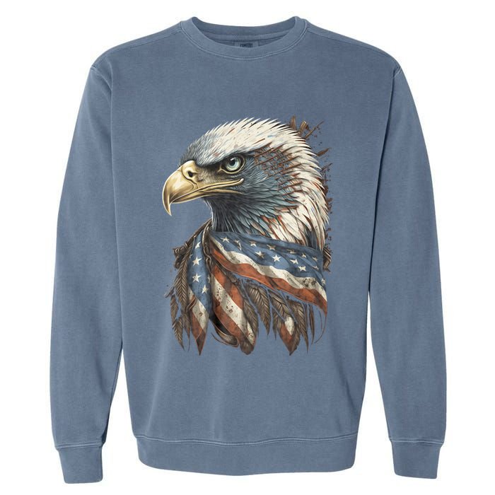Patriotic Bald Eagle 4th Of July Usa American Flag Garment-Dyed Sweatshirt