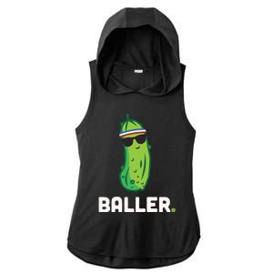 Pickle Baller Funny Pickleball Ladies PosiCharge Tri-Blend Wicking Draft Hoodie Tank