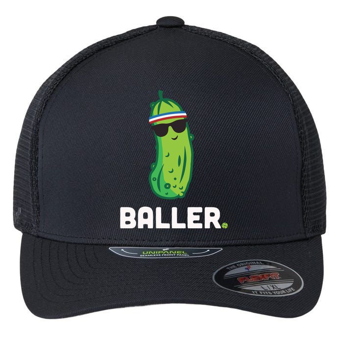 Pickle Baller Funny Pickleball Flexfit Unipanel Trucker Cap