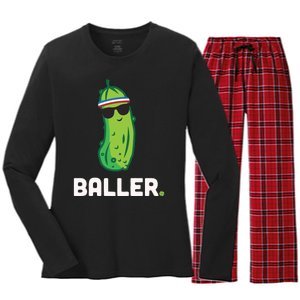 Pickle Baller Funny Pickleball Women's Long Sleeve Flannel Pajama Set 