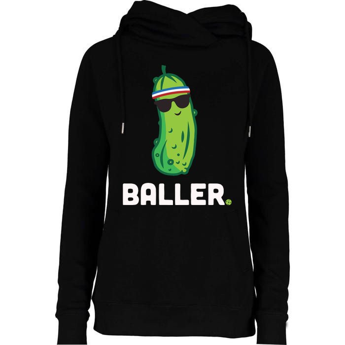 Pickle Baller Funny Pickleball Womens Funnel Neck Pullover Hood