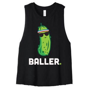 Pickle Baller Funny Pickleball Women's Racerback Cropped Tank