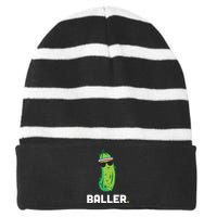 Pickle Baller Funny Pickleball Striped Beanie with Solid Band