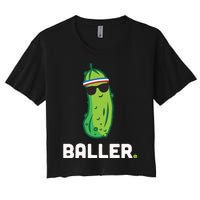 Pickle Baller Funny Pickleball Women's Crop Top Tee