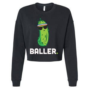 Pickle Baller Funny Pickleball Cropped Pullover Crew