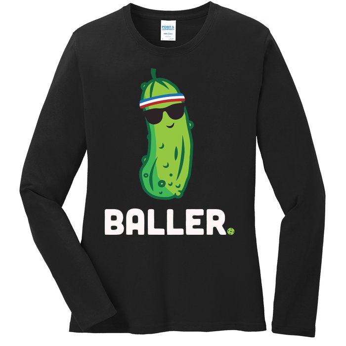 Pickle Baller Funny Pickleball Ladies Long Sleeve Shirt