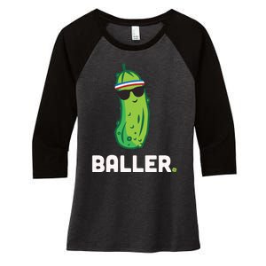 Pickle Baller Funny Pickleball Women's Tri-Blend 3/4-Sleeve Raglan Shirt