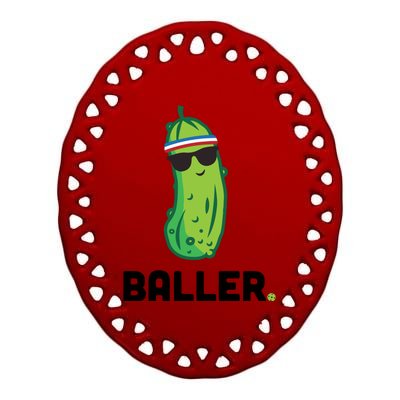 Pickle Baller Funny Pickleball Ceramic Oval Ornament