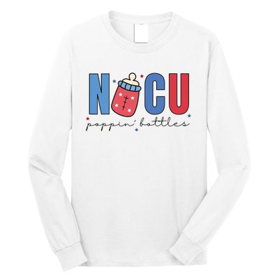 Poppin Bottles Funny NICU Nurse USA Flag 4th of July Long Sleeve Shirt