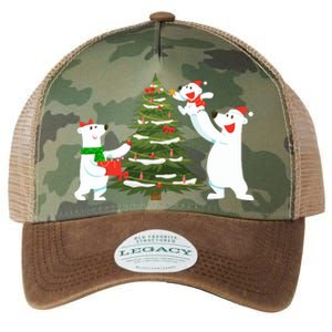 Polar Bear Family With Christmas Tree Legacy Tie Dye Trucker Hat