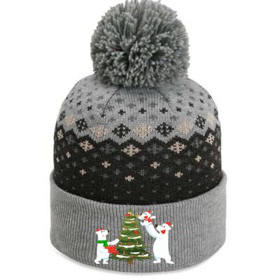 Polar Bear Family With Christmas Tree The Baniff Cuffed Pom Beanie