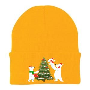 Polar Bear Family With Christmas Tree Knit Cap Winter Beanie