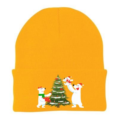 Polar Bear Family With Christmas Tree Knit Cap Winter Beanie