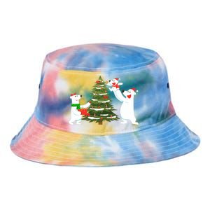 Polar Bear Family With Christmas Tree Tie Dye Newport Bucket Hat