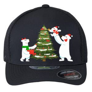 Polar Bear Family With Christmas Tree Flexfit Unipanel Trucker Cap