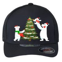 Polar Bear Family With Christmas Tree Flexfit Unipanel Trucker Cap