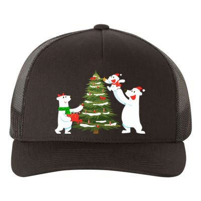 Polar Bear Family With Christmas Tree Yupoong Adult 5-Panel Trucker Hat