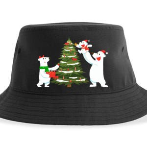 Polar Bear Family With Christmas Tree Sustainable Bucket Hat