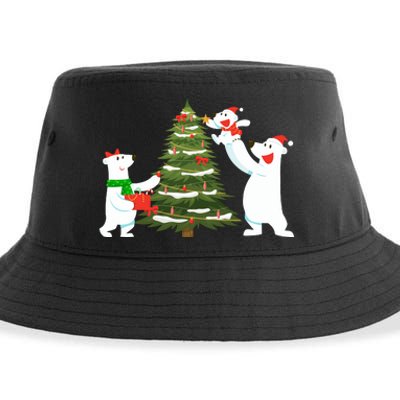 Polar Bear Family With Christmas Tree Sustainable Bucket Hat