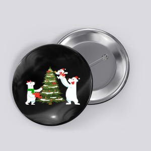 Polar Bear Family With Christmas Tree Button