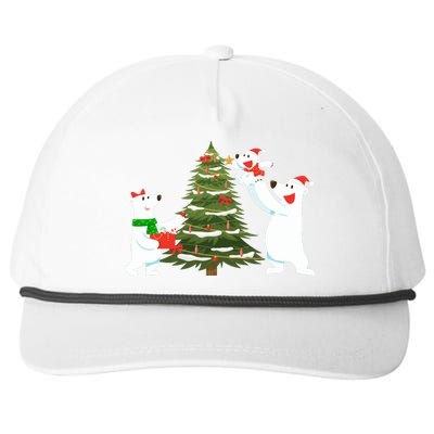 Polar Bear Family With Christmas Tree Snapback Five-Panel Rope Hat