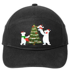 Polar Bear Family With Christmas Tree 7-Panel Snapback Hat