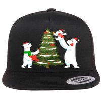 Polar Bear Family With Christmas Tree Flat Bill Trucker Hat