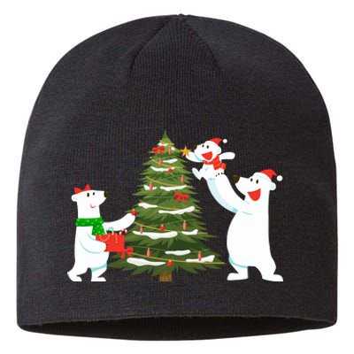 Polar Bear Family With Christmas Tree Sustainable Beanie