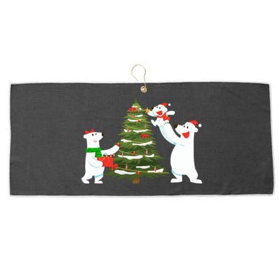 Polar Bear Family With Christmas Tree Large Microfiber Waffle Golf Towel