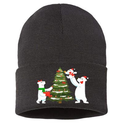 Polar Bear Family With Christmas Tree Sustainable Knit Beanie