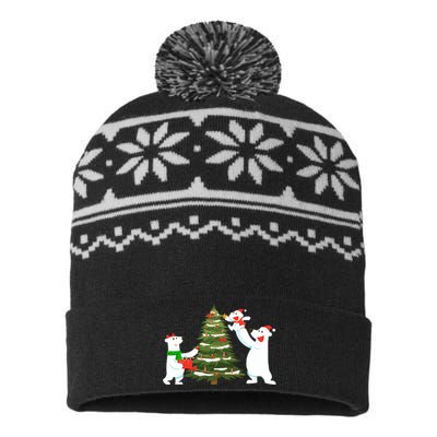 Polar Bear Family With Christmas Tree USA-Made Snowflake Beanie